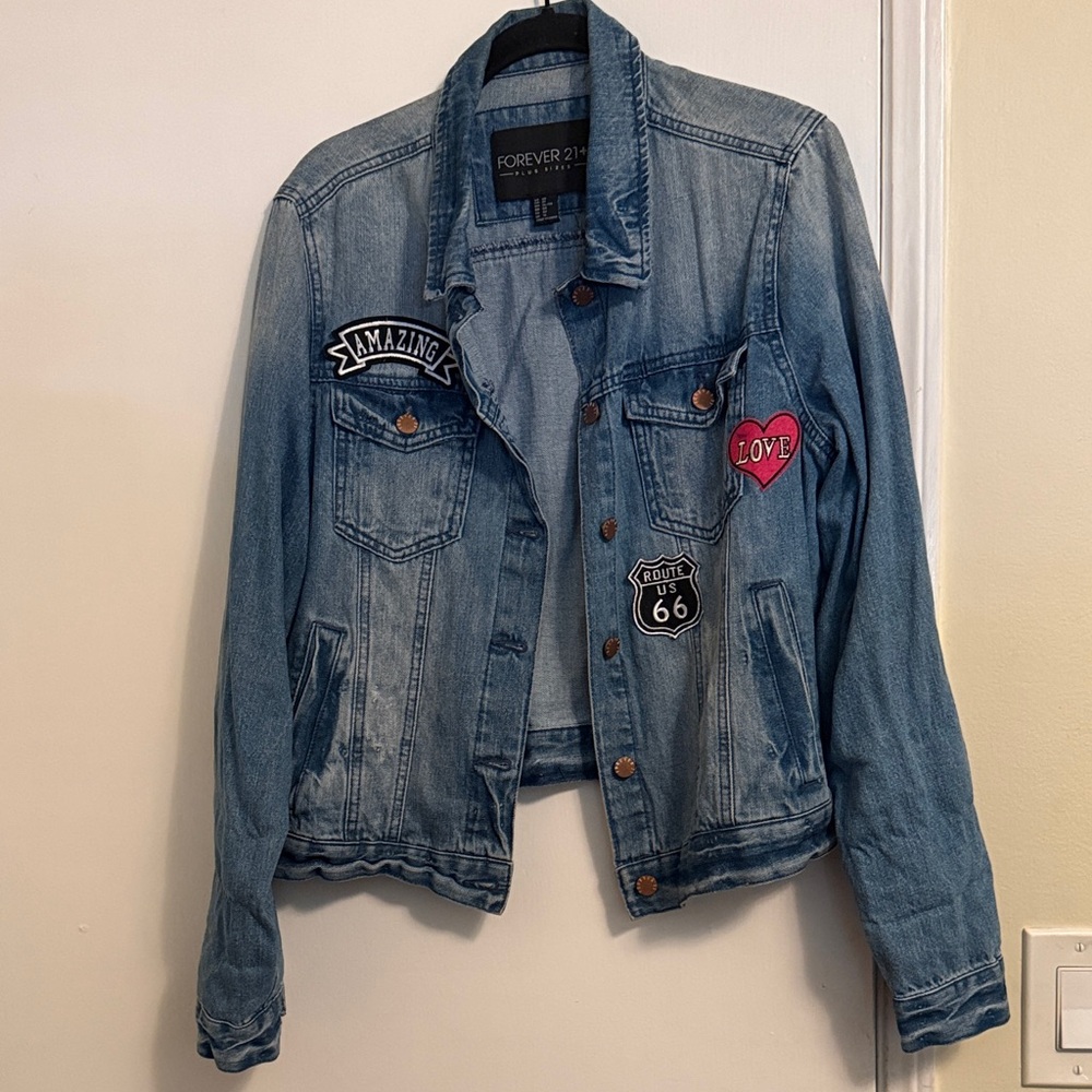 Forever 21 Blue Denim Jacket with Patch Details